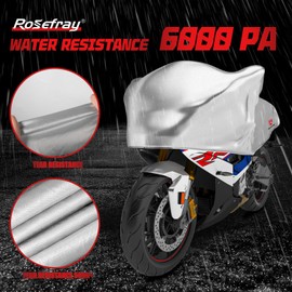 Rosefray 420D Motorcycle Half Cover - Outdoor Waterproof All Weather Protection Lightweight Half Cover with Storage Bag,Silver L Size fo Most Full Dress Touring Cruiser
