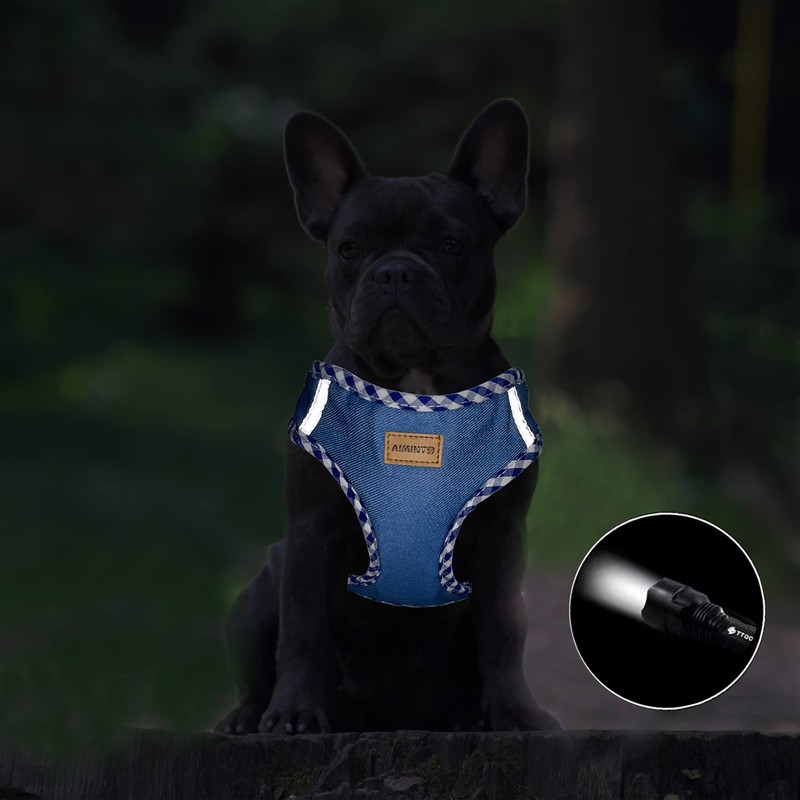 Aiminto Denim Dog Harness & Leash Set, Breathable Mesh, Lightweight,