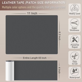 Yikda Self Adhesive Leather Repair Patch Kit, 4" x 63" Large Vinyl Leather Repair Tape for Furniture, Car Seat, Couch, Sofa, Chair Dark Grey