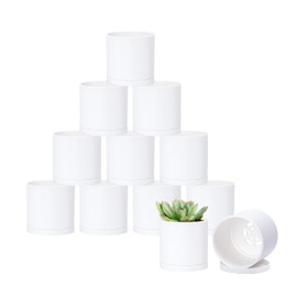 D'vine Dev 12 Pack 3 Inch Mini Plastic Plant Pots, Small Garden Planters for Plant with Drainage Holes and Saucers, White Color, 74-Z-C-4