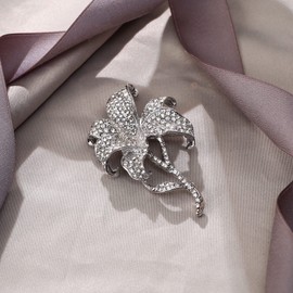 EVER FAITH Rhinestone Crystal Orchid Brooch Pin, Vintage Inspired Flower Teardrop Accessory for Women Clear Silver-Tone