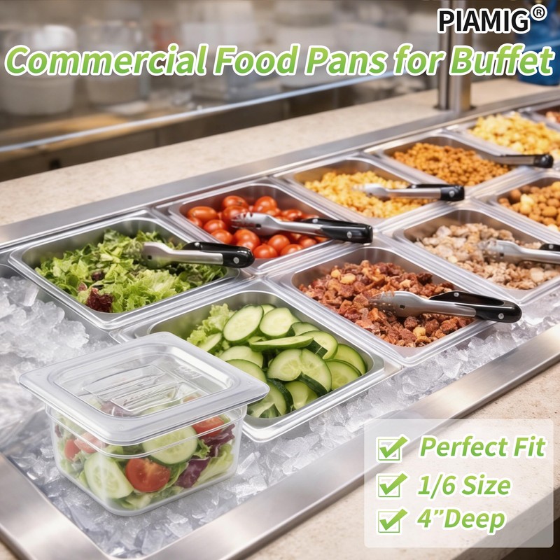 PIAMIG 1/6 Size 4" Deep Plastic Food Pans with lids,Clear
