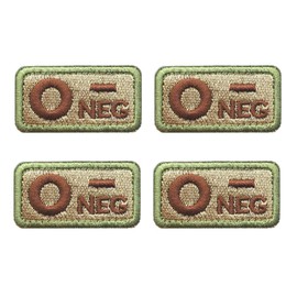 Antrix 4 parches tácticos tipo sangre O - negativo NEG POS con gancho y bucle bordados, militares o negativos, emblema para trauma, médico, paramédico, kits de primeros auxilios EDC