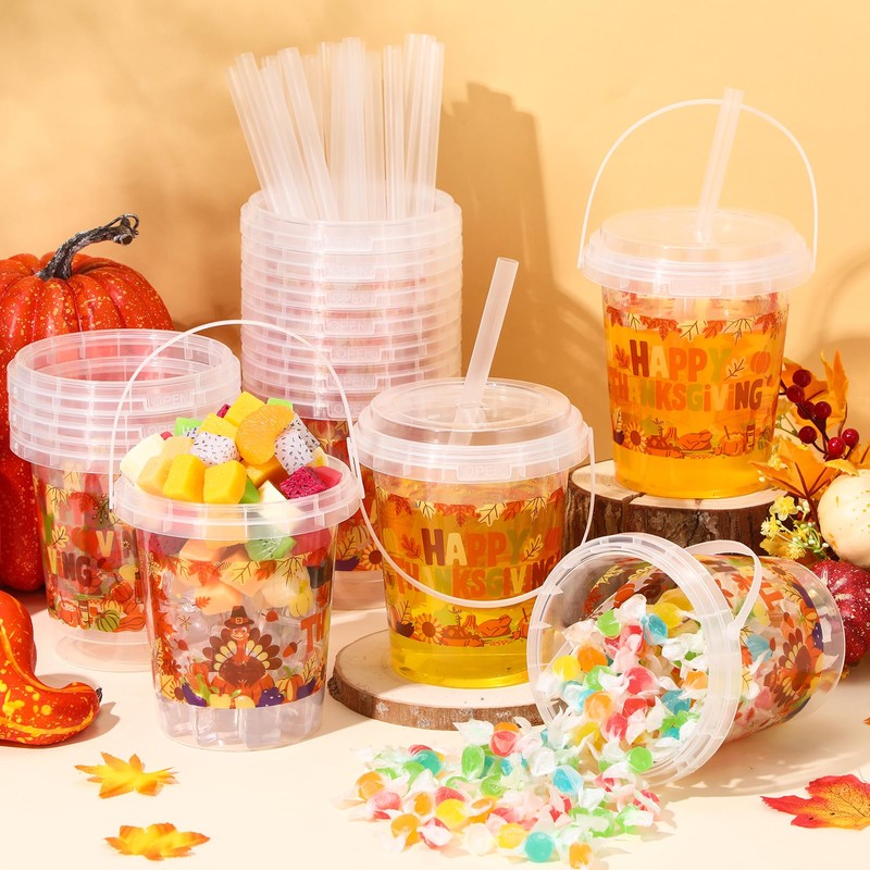 Shinymoon 20 Sets Thanksgiving Drink Buckets Bulk Plastic Beverage Buckets