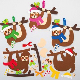 Baker Ross Christmas Sloth Mix and Match Decoration – Pack of 8, Kids Make Your Own Christmas Decoration, Christmas Bauble Arts and Crafts (AX574)