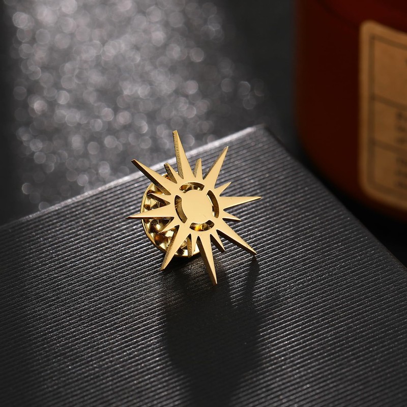 Gold Plating Sunshine Sun Stainless Steel Brooch for Men Shirt