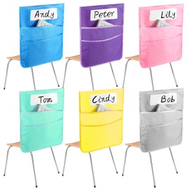 Haiabei 6 Pcs Back to School Supplies Chairback Buddy Pocket Chair Pockets Organizer with Name Tag 3 Heavy Duty Storage Pocket for Keeping Student Book Seat Storage Organizer 20 x 16 Inch (Pastel)