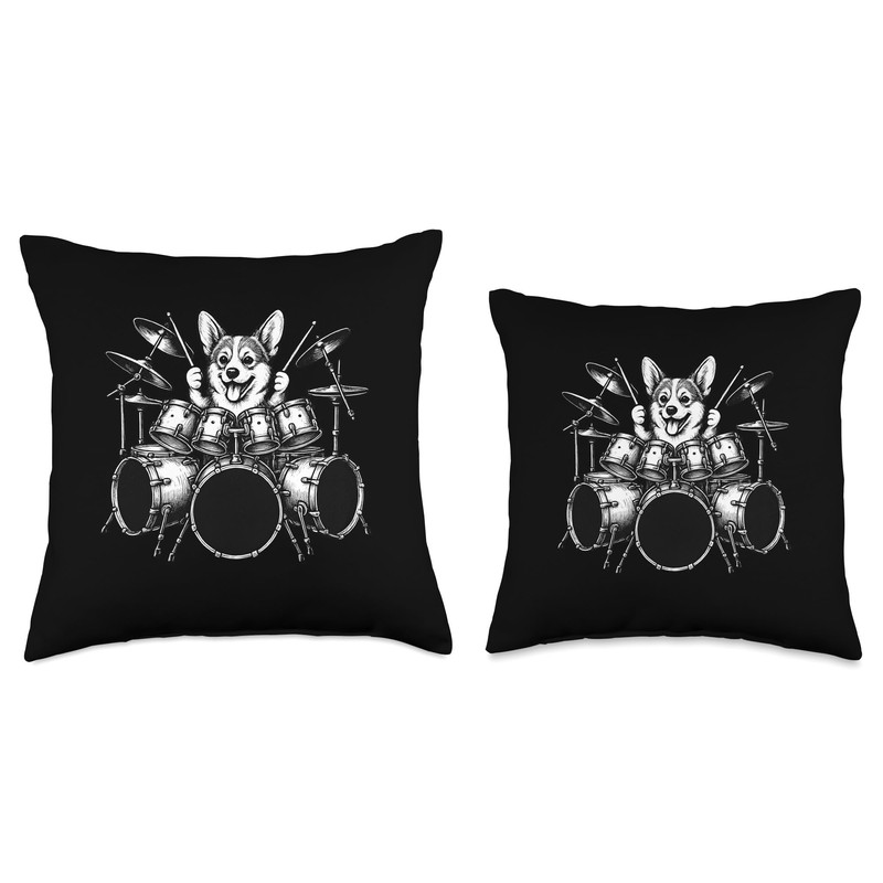 Corgi Playing Drums Drummer Dog Lover Throw Pillow
