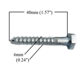 Coach Screws Hex Head Width 10mm Half Thread Zinc Plated Steel Wood Screw Hexagon Lag Bolts Silver Long M6 6 x 40mm (1.5 inch x 0.24 inch) Box of 20 pcs