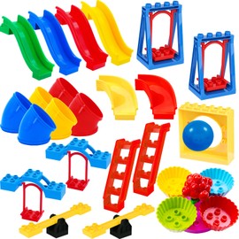 Mirthben Large Building Blocks House Accessories Compatible with Duplo Bricks, Assembled Duplo Farm Playhouse Amusement Park Accessories, Suitable for Boys and Girls from 3 Years