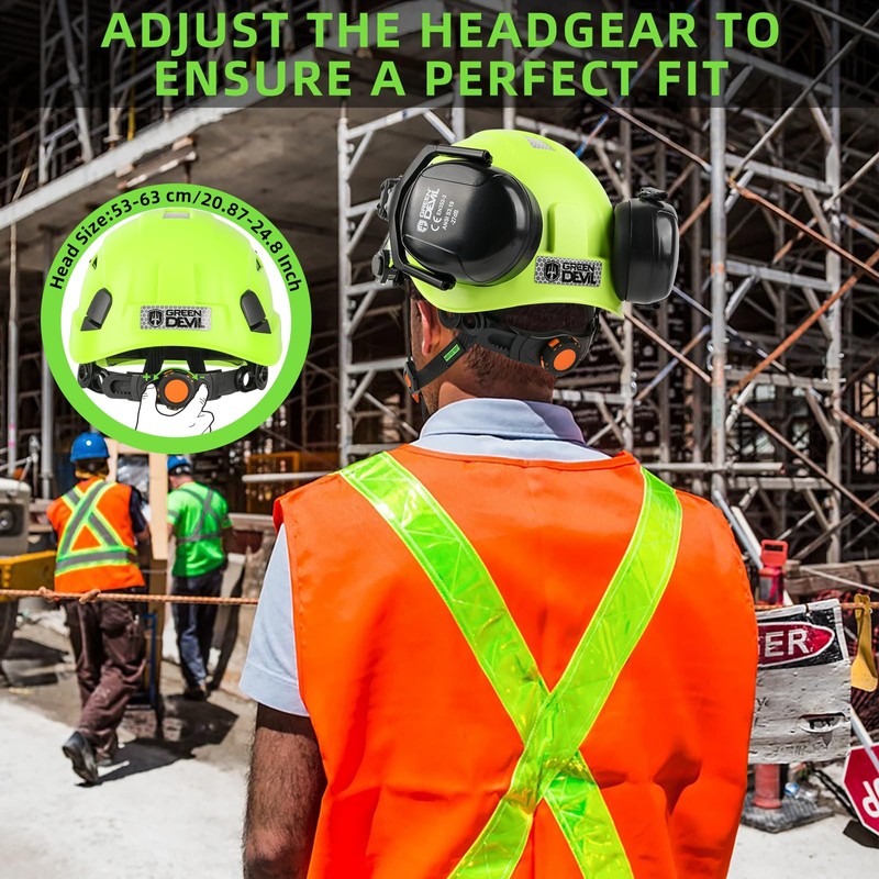 GREEN DEVIL Hard Hat Safety Helmet with Visor and Ear