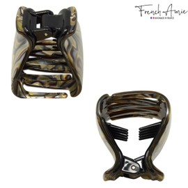 French Amie Big Fat Onyx Silver Grey Handmade Celluloid Acetate Sturdy Jaw Hair Claw Clip with Covered Spring