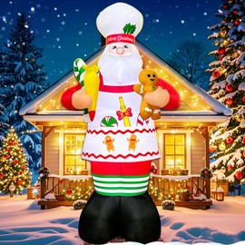 KOOY 6FT Christmas Inflatable Outdoor Decoration,Inflatable Santa Claus Decoration,Cooking Chef Santa,Blow Up Yard Decorations Outdoor with Built-in LED Lights for Yard Garden Lawn Xmas Decor