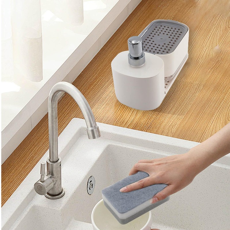 Kitchen Soap Dispenser Set with Tray and Sponge Holder, Dish