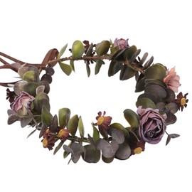 KorViSHOW Purple Flower Crown Headband - Handmade Fairy Floral Headpiece Artificial Vintage Rose Flower Headbands with Ribbon for Women Girls Wedding Renaissance Party Cosplay Photo Shoot