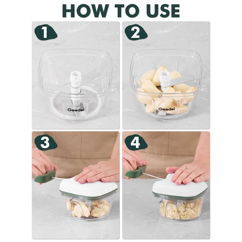 Manual Food Processor Vegetable Cutter, Geedel Pull Chopper with String,