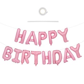 TONIFUL Light Pink Happy Birthday Balloons Banner, 16 Inch Mylar Foil Letters Birthday Sign Bunting Reusable for Girls Boys Kids & Adults Birthday Decorations and Party Supplies