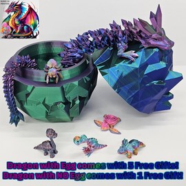 XXL Transition Crystal Dragon with Matching Eggs, Almost 30 Inches, 3D Printed Desk Fidget, Fully Articulated Dragon, Sensory Gift Idea for Men or Women:_Purple & Black_Dragon with Egg