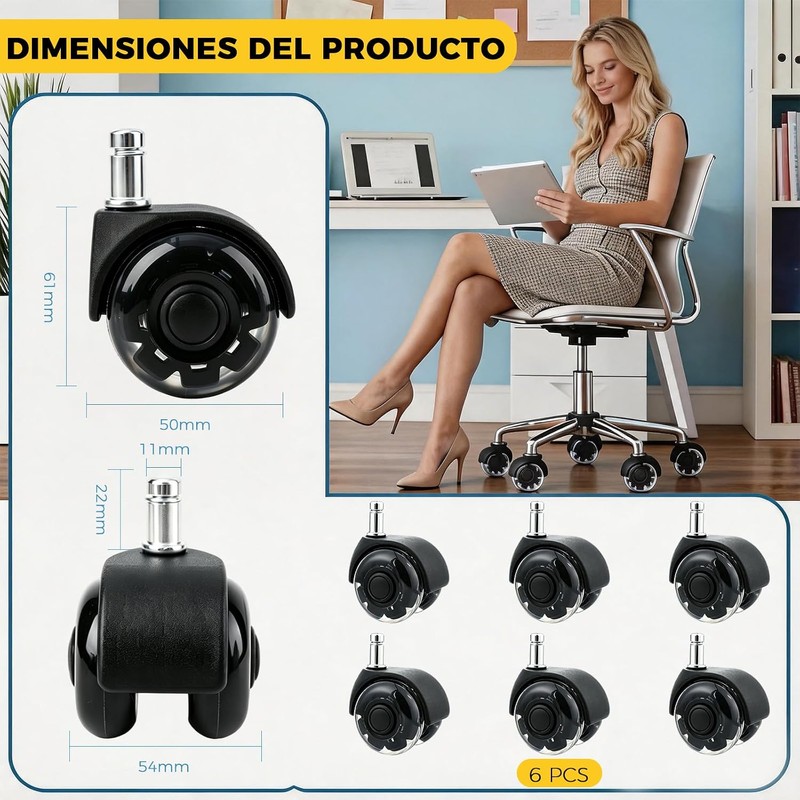 Fuwen 6PCS Ruedas para Silla de Oficina