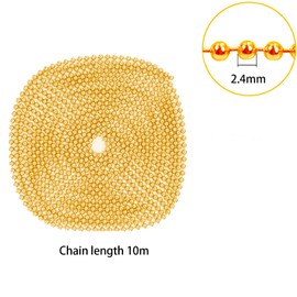 10m Ball Bead Chain 2.4mm Beads Chain Metal Beaded Pull Chain Extension Roller Blind Chain with Connectors for DIY Jewelry Making, Gold