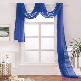 Megachest TAILORED VOILE WINDOW SCARF PELMET 26 color choices (navy, 56"X118"X1 Panel)