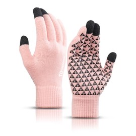 TRENDOUX Winter Gloves for Men Women - Upgraded Touch Screen Cold Weather Thermal Warm Knit Glove for Running Driving Hiking (Pink M)