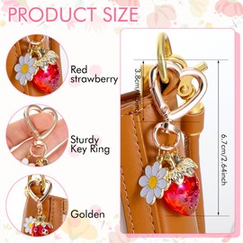 Nogeqi Strawberry Keyring, Bag Pendant, Key Ring, Cute Aesthetic Kawaii, Cute Strawberry Gifts Keychain with Heart, Flower and Daisy, Accessory Decor for Girls Women, red