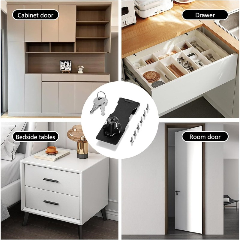 Keyed Hasp Latch Lock, 1 Pack Twist Knob Keyed Locking