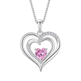 Inpasne Love Heart Pink Tourmaline Necklace for Women 925 Sterling Silver October Birthstone Necklace Dainty Pendant Jewelry for Women Her Wife Mom