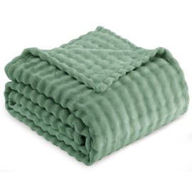 RUIKASI Fleece Throw Blanket for Sofa - Green Single Fluffy Bubble Throws Cozy Blanket with Reversible Design, Throw 130x200 cm