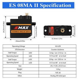 HAWK'S WORK Micro Servo 9g, Metal Geared Motor Kit for Robot Arm RC Plane Helicopter Car Boat, STEM & Raspberry Pi Project (Emax ES08MA II) (2 Pcs)