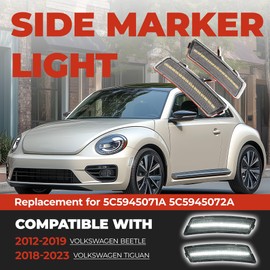 HECASA 2PCS LED Side Marker Lights Compatible with 2012-2019 Volkswagen Beetle / 2018-2024 Volkswagen Tiguan Replacement for 5C5945071A Front Bumper Side Marker Lamps Plastic White LED Clear Lens