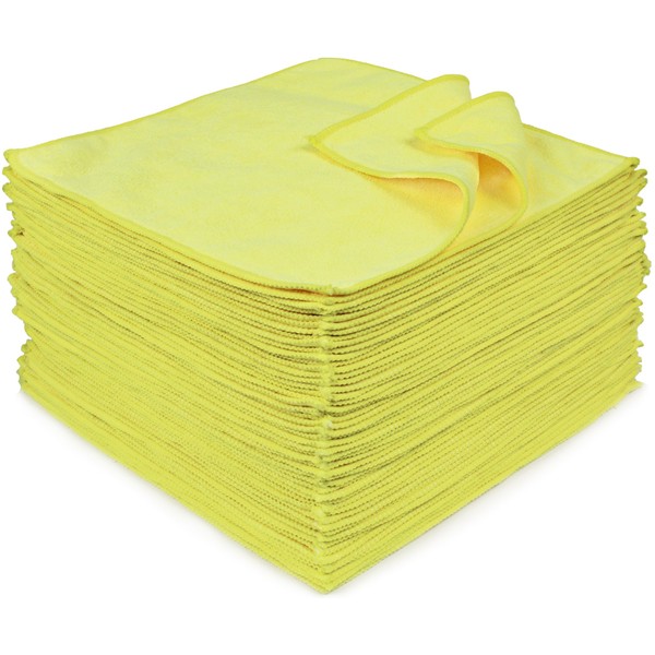 Eurow Microfiber 12 x 12in 300 GSM Cleaning Towels Yellow - 50 Pack