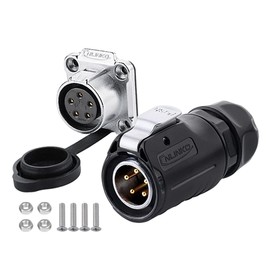 CNLINKO LP-20 Industrial Waterproof Connector IP68 Round Connector Quick Release Aviation Connector Anti-Interference Shell Aviation Connector M20 2-12 Pin Flange Socket (5 Pin)