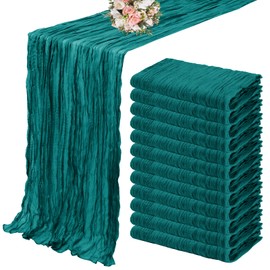 12 Pack Cheesecloth Table Runner 35 x 157 inch Long Boho Cheese Cloth Table Runner Semi Sheer Gauze Table Runner for Wedding Decor, Bridal Shower, Birthday Party (Teal)