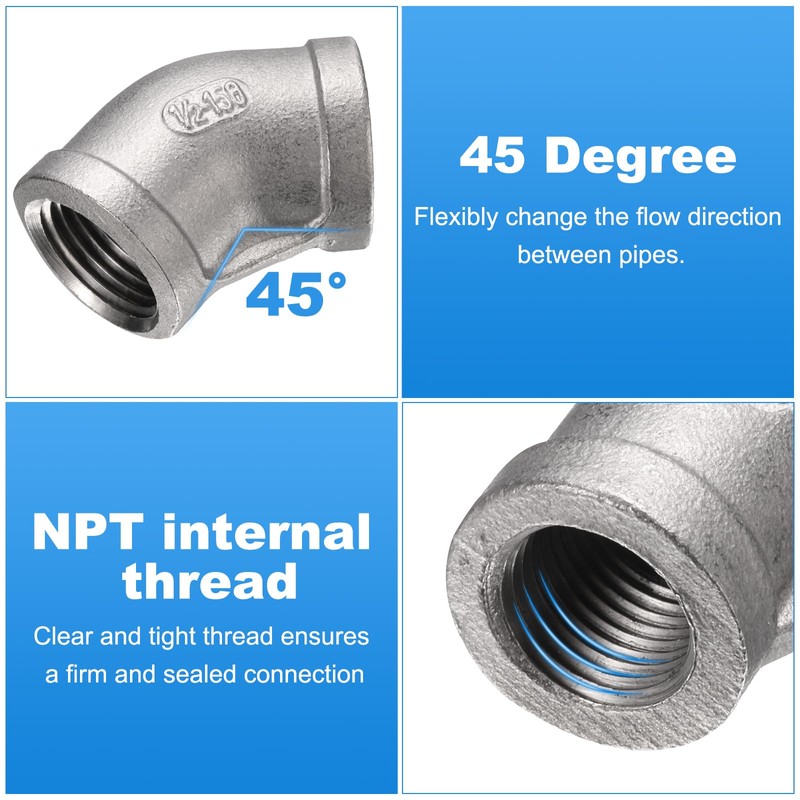sourcing map 45 Degree Elbow Cast Pipe Fitting 1/2" NPT