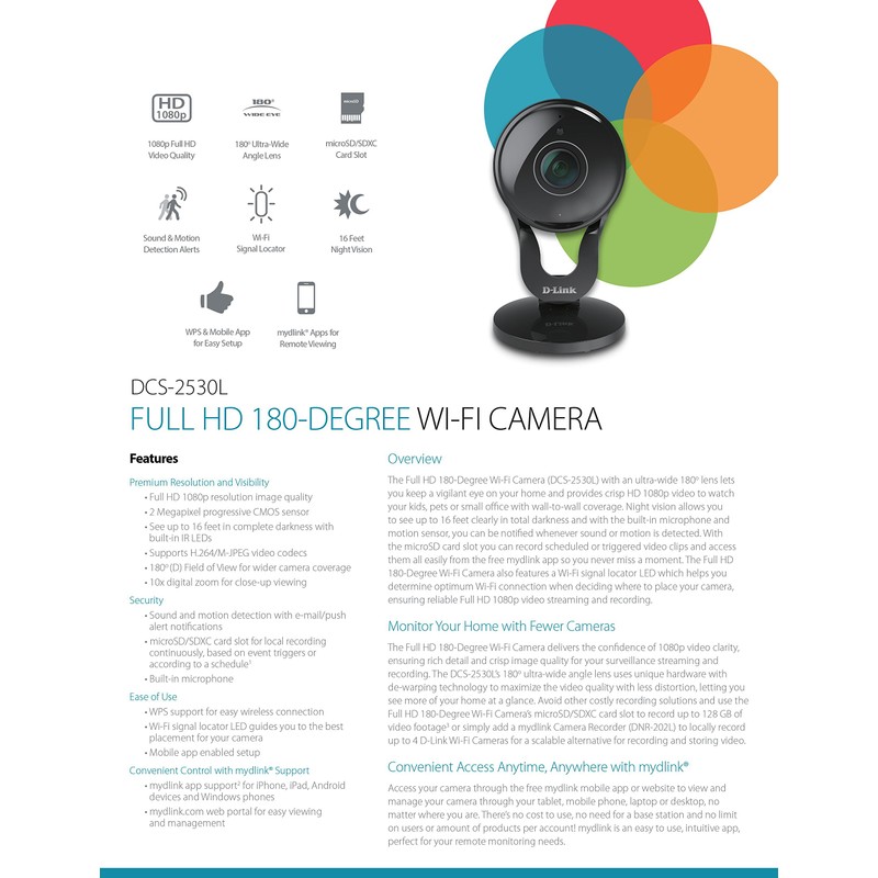 D-Link DCS-2530L Full HD 180-Degree Wi-Fi Camera