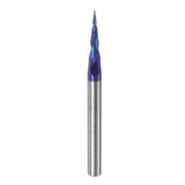 uxcell Tapered Ball Nose End Mill CNC Router Bit, 1/64" Radius 1/4" Shank Solid Carbide Nano Coated Upcut Spiral 2 Flutes Cutter Milling Tool, 1/32" Dia 3" Total Length