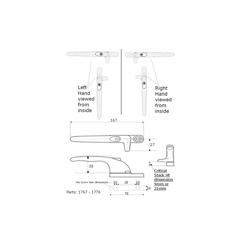 Securistyle Virage CB21BSL Cockspur Window Handle (Brass) - Left, 21mm