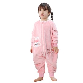 COOKY.D Unisex Baby Girls Flannel Long Sleeve Sleeping Bags with Legs Toddler Zipper Cartoon Wearable Blanket,Pink Rabbit 18-24 Months