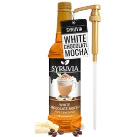 Syruvia White Chocolate Mocha Coffee Syrup - 25.4 fl oz Premium Coffee Flavoring Syrup -No Coloring, Perfect for Drinks, Soda, Shakes, Desserts, and More With Pump