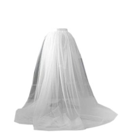 Detachable Train Bridal Wedding Dress Tulle Skirt for Evening Party Women Floor Length See Through Dress Waist Strap Cape Style, White