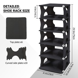 TXALWIQ 6-Tier Thickened Shoe Rack, Stackable Storage Organizer for Bedroom Entry, Adjustable Rack, Shoe Slots Shelf, Easy Tower Rack, Black