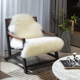 MH MYLUNE HOME Genuine Sheepskin Rug, New Zealand Natural Sheepskin Throw,Luxury Fluffy Sheepskin Seat/Chair Cover, Real Shearling Rug Soft, Lambskin Rug for Bedroom/Living Room,Ivory White