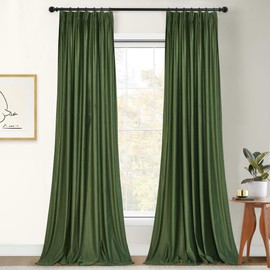 StangH Luxury Pinch Pleated Velvet Curtains 96 inches Long, Moss Green Decorative Room Darkening Window Drapes Vertical Temperature Balance Solid Backdrops for Theater, W42 x L96, 2 Panels