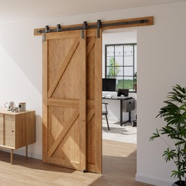 TOPCCJHHD 10 Feet Bypass Sliding Barn Door Hardware Kit for Double Wooden Doors-Single Track with Bypass Door Floor Guide