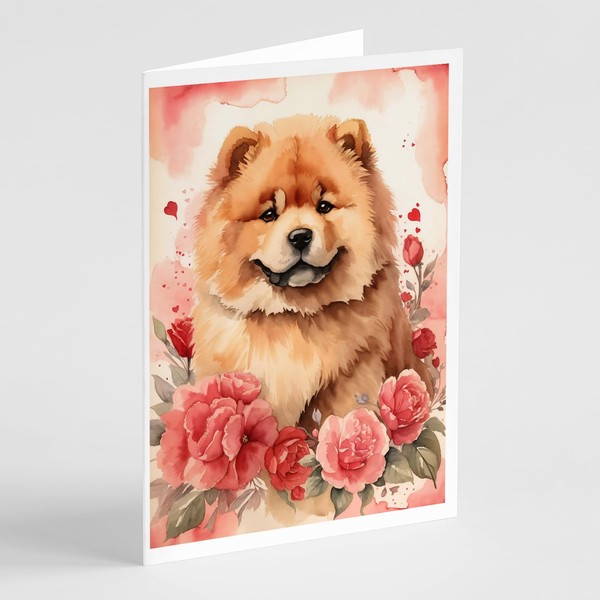 Caroline's Treasures DAC4408GCA7P Chow Chow Valentine Roses Greeting Cards Pack