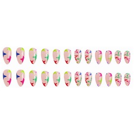 MERVF Medium Press on Nails Almond Fake Nails Colorful Star Stiletto Glue on Nails with Y2K Design Neon Acrylic False Nails Press ons 24pcs Glossy