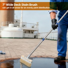 Deck Stain Brush Applicator with 60" Long Handle, 7” Wide Deck Paint Brushes for Applying Stains, Paints and Sealer on Wood Deck, Fence, Patio, Wall