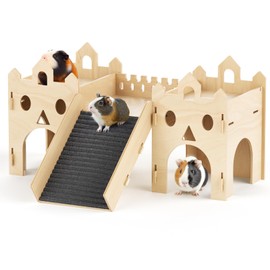 Chuiendi Guinea Pig Hideout House, Advanced Wooden Hamster House with Climbing Ladder & Multi-Holes, Bunny Castle Tower Toy for Guinea Pig Chinchilla Gerbil Hedgehog Small Animal House Habitat Hut ﻿